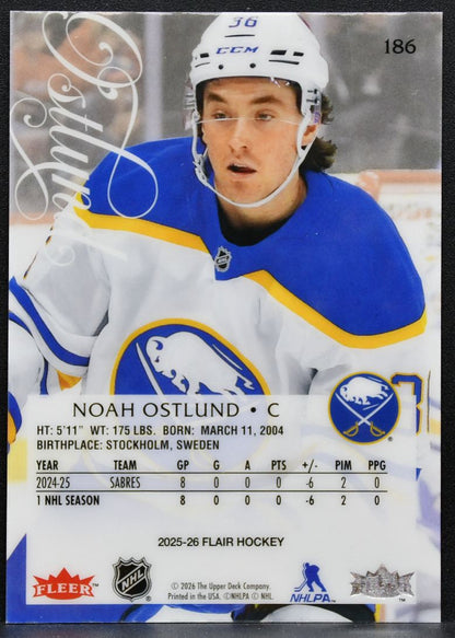 2025-26 Flair Rookie Noah Ostlund 186 Buffalo Sabres RC 3806