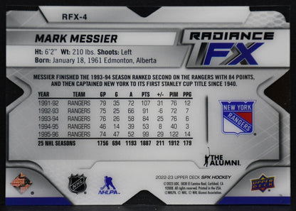 2022-23 SPx Radiance FX Blue Mark Messier RFX-4 New York Rangers 092/399 1319