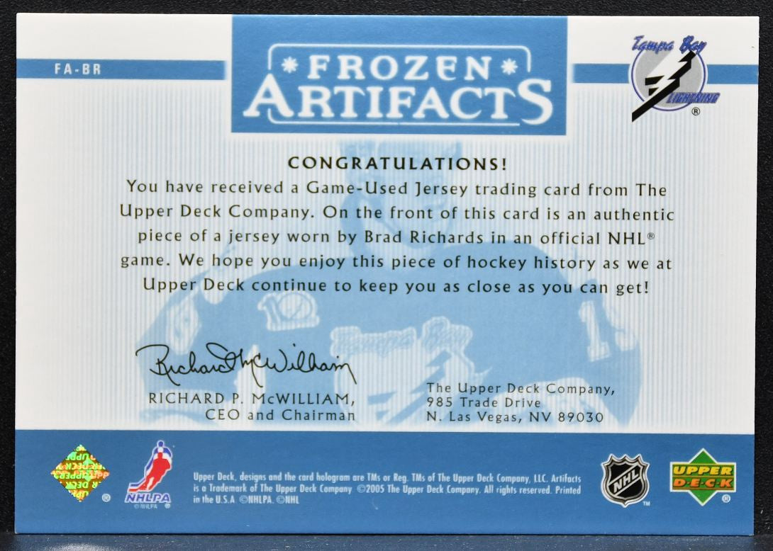 2005-06 UD Artifacts Frozen Brad Richards FA-BR Lightning 080/275 Jersey 9288