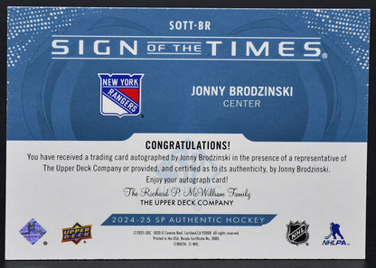 2024-25 SP Authentic Jonny Brodzinski SOTT-BR New York Rangers Auto