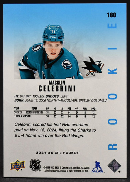 2024-25 SPx Rookie Base Macklin Celebrini 160 RC