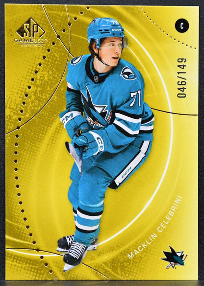 2025-26 SP Game Used Gold Macklin Celebrini 160 San Jose Sharks 046/149 1470