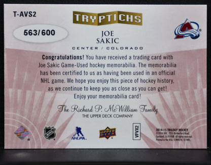 2014-15 UD Trilogy Tryptichs Jersey Joe Sakic Avalanche 563/600 Jersey 6774
