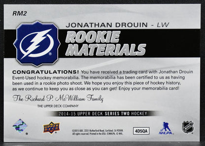 2014-15 Upper Deck Series 2 Rookie Materials Jonathan Drouin RM2 RC Jersey 9309
