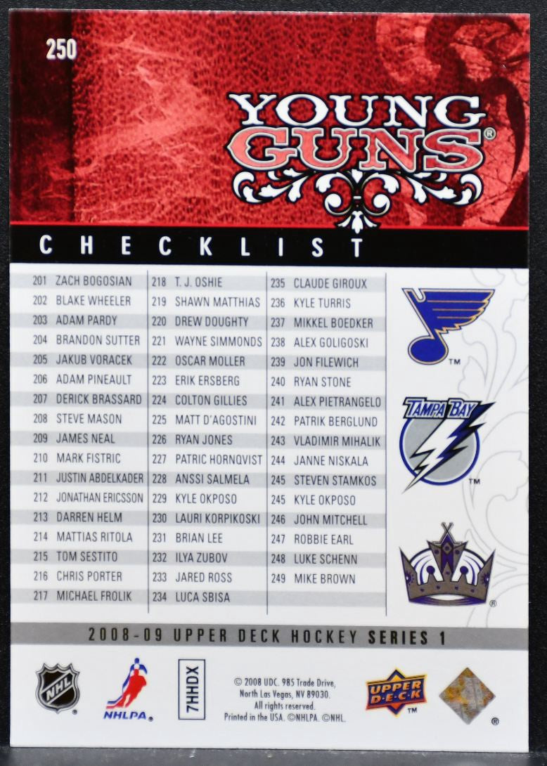 2008-09 UD Series 1 Young Guns Pietrangelo/Stamkos/Doughty RC 8253
