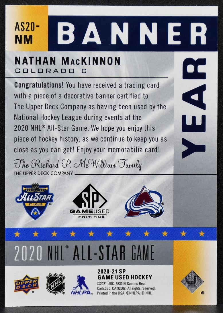 2020-21 SP Game Used Banner Year 2020 NHL All-Star Game MacKinnon Patch 8449