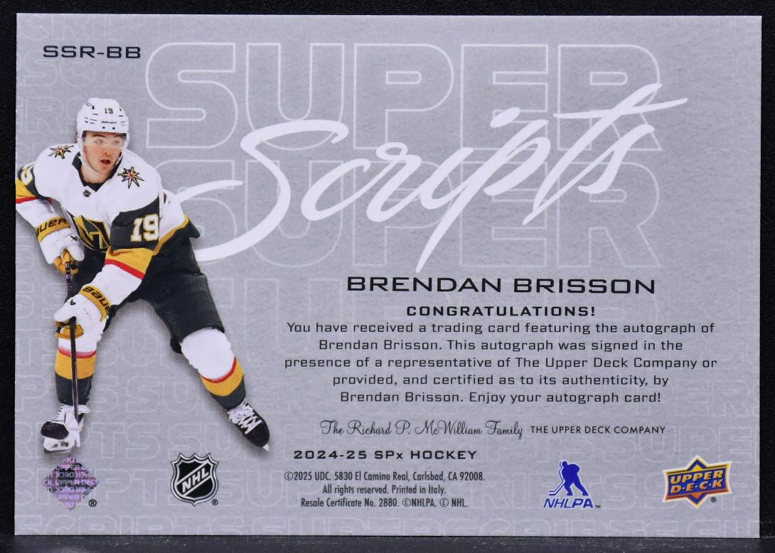 2024-25 SPx SuperScripts Rookie Brendan Brisson SSR-BB RC Auto