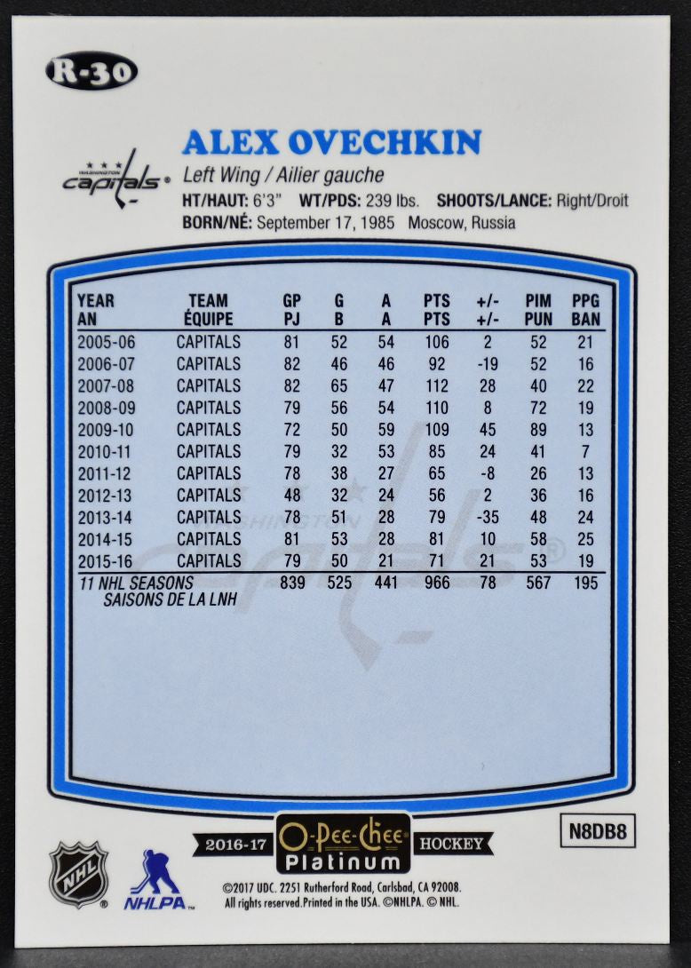 2016-17 O-Pee-Chee Platinum Retro Alexander Ovechkin R-30 Washington Capitals 2271