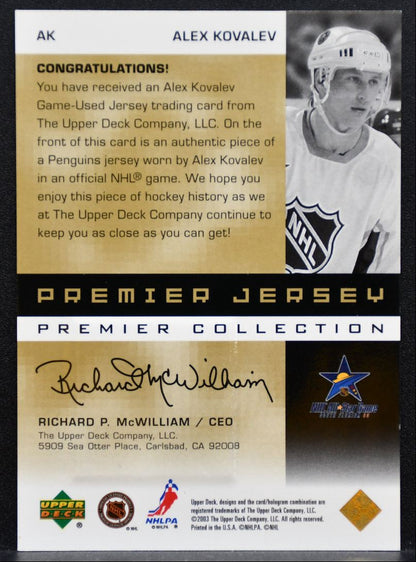 2002-03 UD Premier Collection Jerseys Gold Alex Kovalev 31/50 Jersey 7030