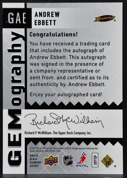 2009-10 Upper Deck Black Diamond Gemography Andrew Ebbett GAE Auto 3771