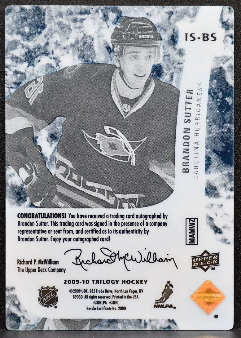 2009-10 Upper Deck Trilogy Ice Scripts Brandon Sutter IS-BS Hurricanes Auto 8162