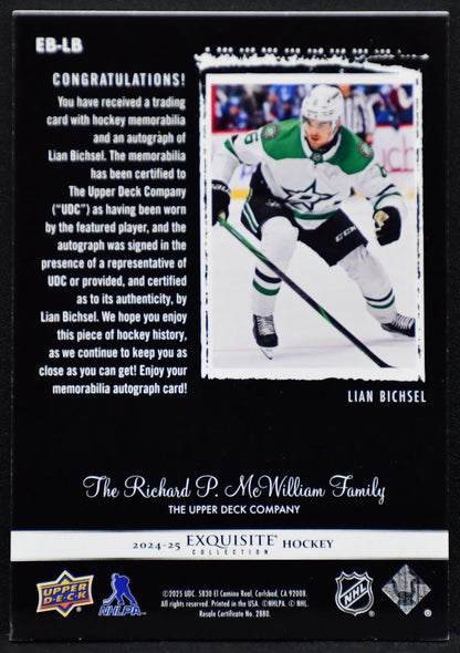 2024-25 UD The Cup Exquisite Collection Black Auto Patch Lian Bichsel EB-LB /25