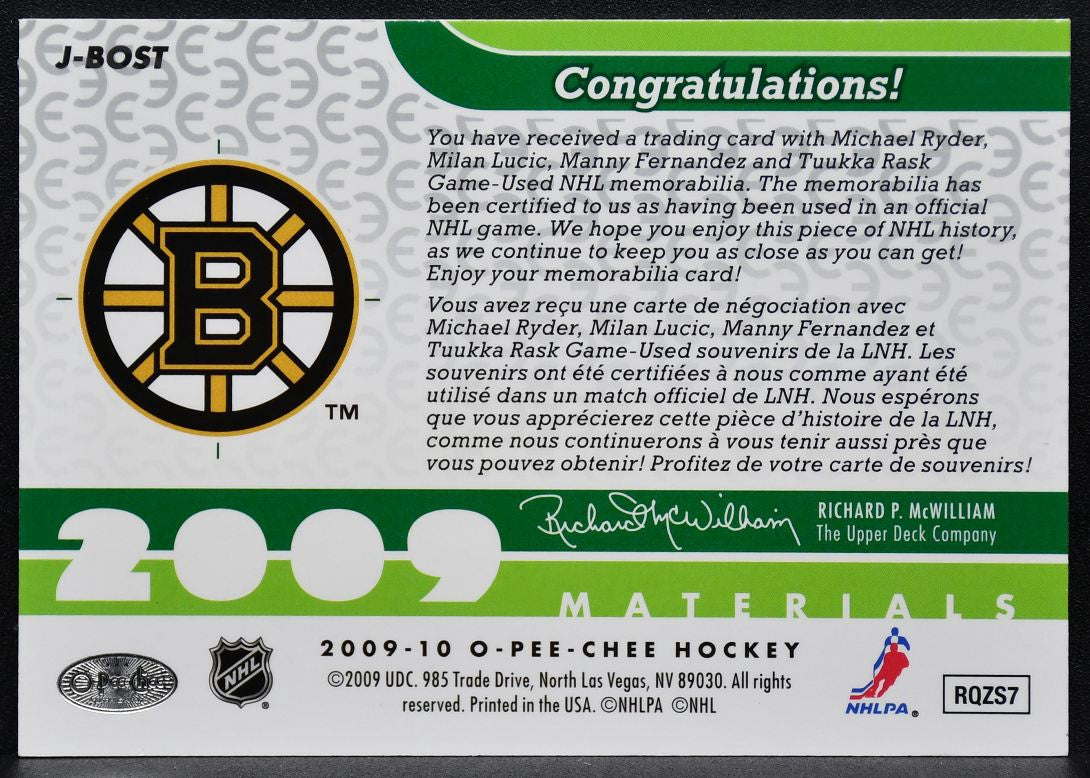 2009-10 OPC Materials Fernandez/Ryder/Lucic/Rask Jersey 8319