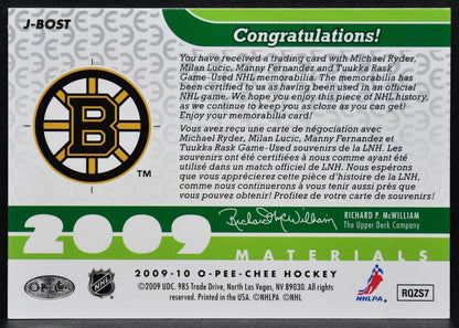 2009-10 OPC Materials Fernandez/Ryder/Lucic/Rask Jersey 8319