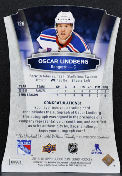 2015-16 Upper Deck Contours Rookies Oscar Lindberg Rangers RC Auto 326/499 9625