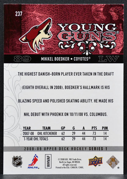 2008-09 Upper Deck Series 1 Young Guns Mikkel Boedker Phoenix Coyotes RC 7745