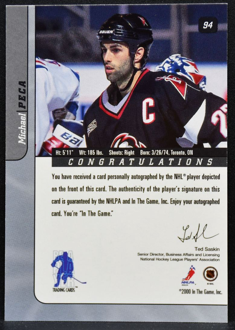 2000-01 Be a Player Signature Series Autographs Michael Peca 94 Sabres Auto 6368