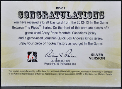 2012-13 ITG Between Pipes Draft Day Jerseys Silver Price/Quick Jersey 9140