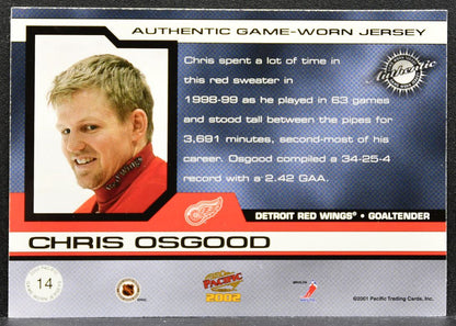 2001-02 Pacific Jerseys Chris Osgood 14 Detroit Red Wings 144/760 Jersey 2501