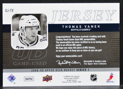 2008-09 Upper Deck Series 1 UD Game Jerseys Thomas Vanek Sabres Jersey 1557