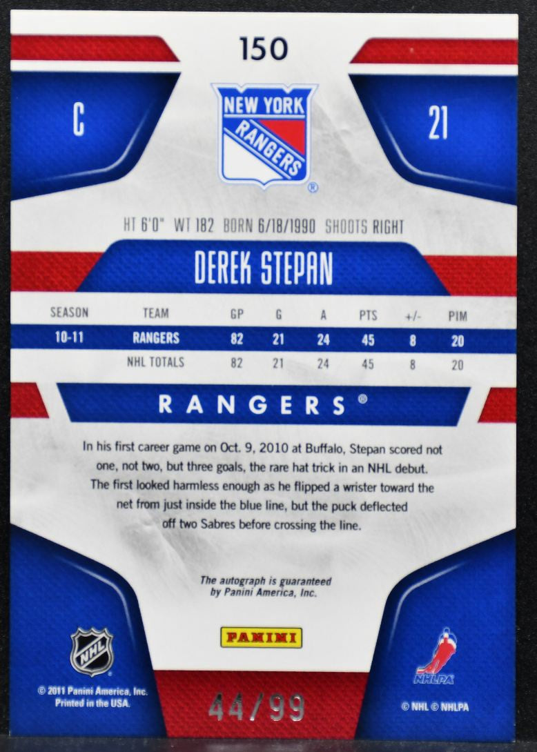 2011-12 Panini Certified Mirror Blue Signatures Derek Stepan Auto 44/99 3999
