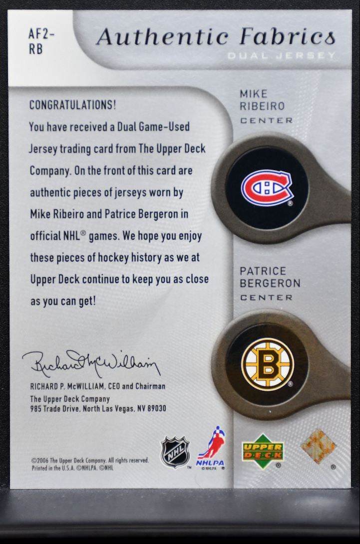 2005-06 SP Game Used Authentic Fabrics Dual Ribeiro/Bergeron 003/100 Jersey 7054