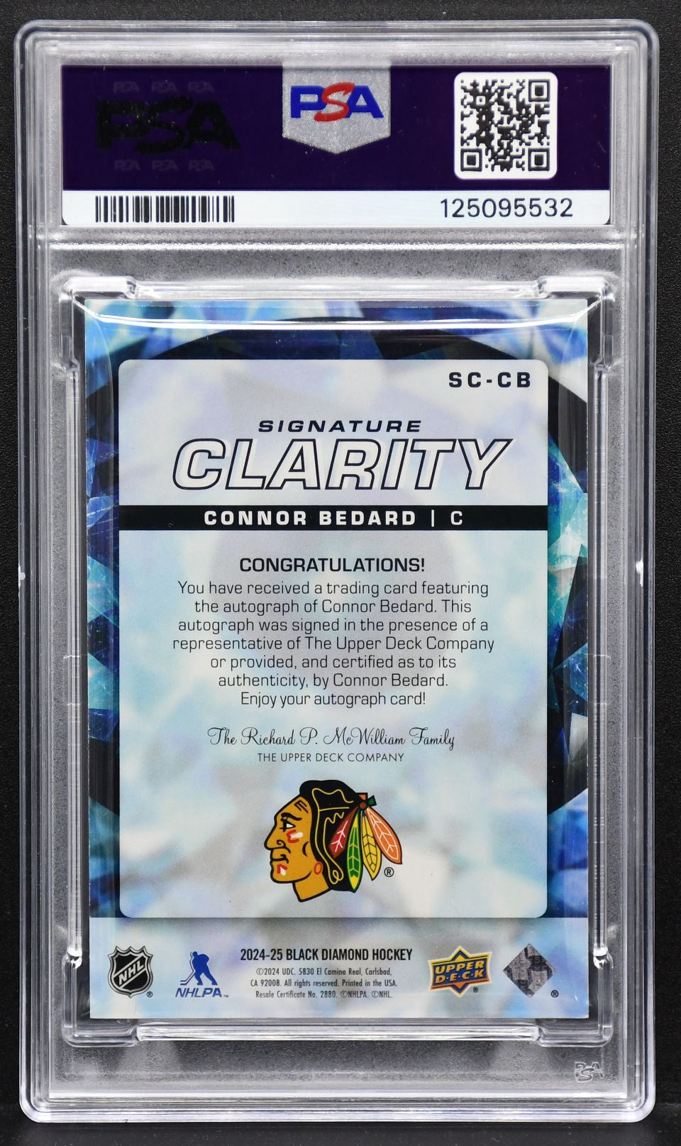 24-25 UD Black Diamond Signature Clarity Spectrum Connor Bedard SC-CB Auto /10