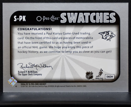 2006-07 O-Pee-Chee Swatches Paul Kariya S-PK Nashville Predators Jersey 6552