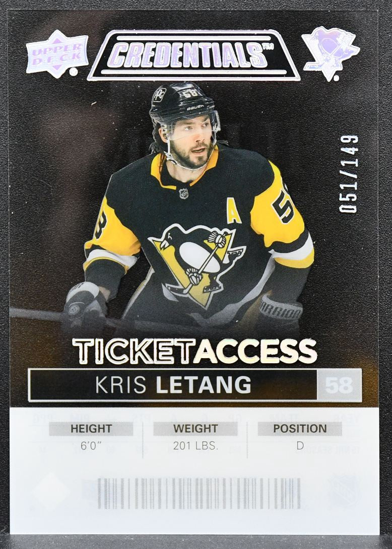 2021-22 UD Credentials Ticket Access Acetate Kris Letang TA-KL Penguins 051/149 8861