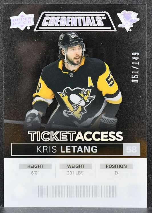 2021-22 UD Credentials Ticket Access Acetate Kris Letang TA-KL Penguins 051/149 8861
