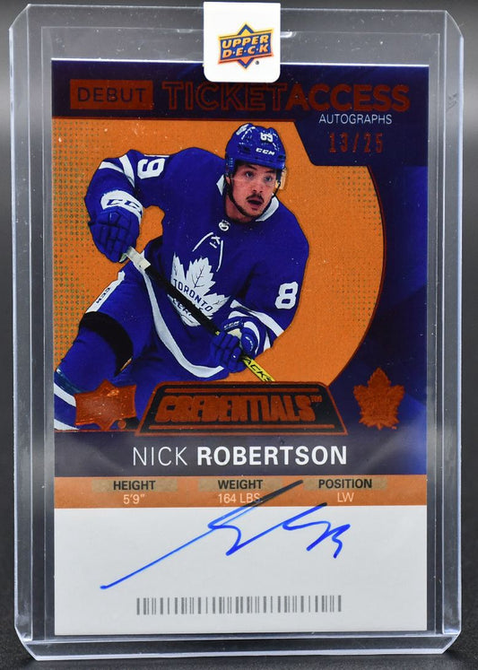 2020-21 UD Credentials Nick Robertson DTAA-NR Toronto Maple Leafs RC Auto 13/25