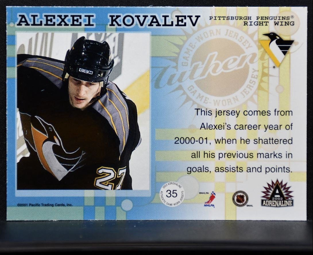 2001-02 Pacific Adrenaline Jersey Alexei Kovalev Pittsburgh Penguins Jersey 5852