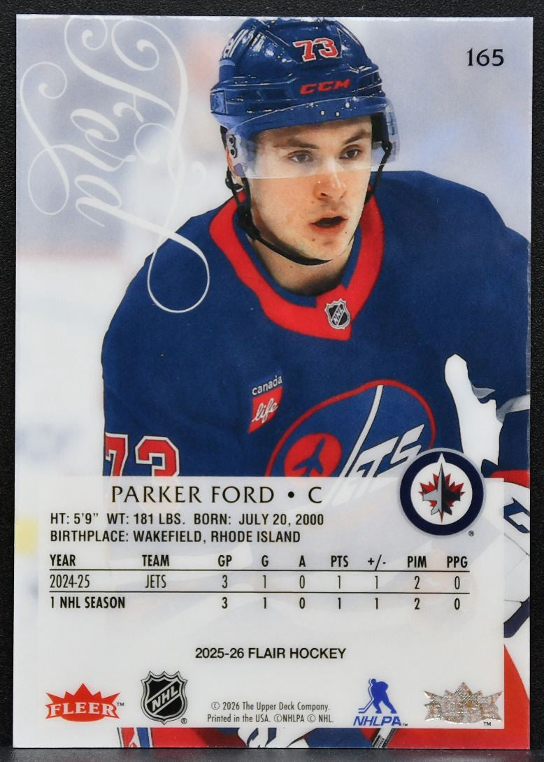 2025-26 Flair Parker Ford 165 Winnipeg Jets RC 6265