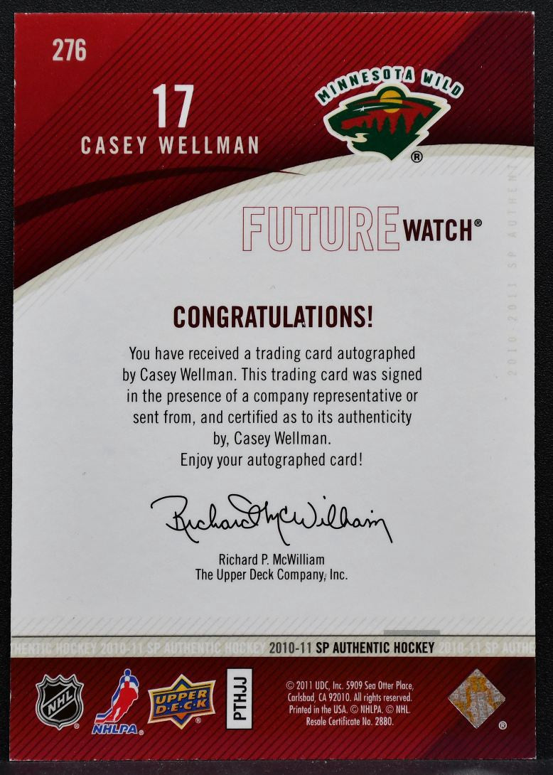 2010-11 SP Authentic Future Watch Auto Casey Wellman Wild RC Auto 360/999 2282