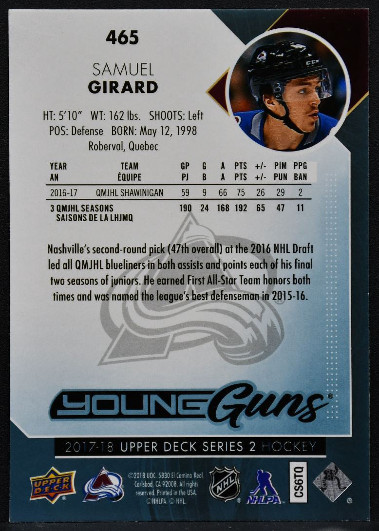 2017-18 Upper Deck Series 2 Young Guns Samuel Girard 465 RC 1722