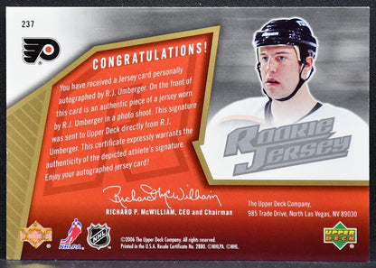 2005-06 SPx Rookie Jersey Auto R.J. Umberger 237 Flyers RC Auto 0955/1999 8313