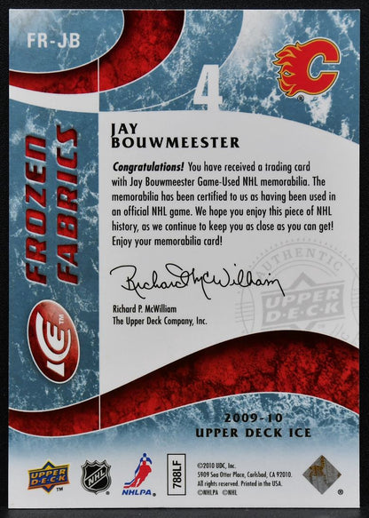 2009-10 Upper Deck Ice Frozen Fabrics Jay Bouwmeester FR-JB Flames Jersey 3558