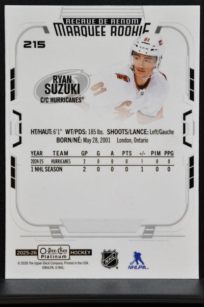 2026-27 O-Pee-Chee Platinum Marquee Rookie Ryan Suzuki 215 Hurricanes RC 2140