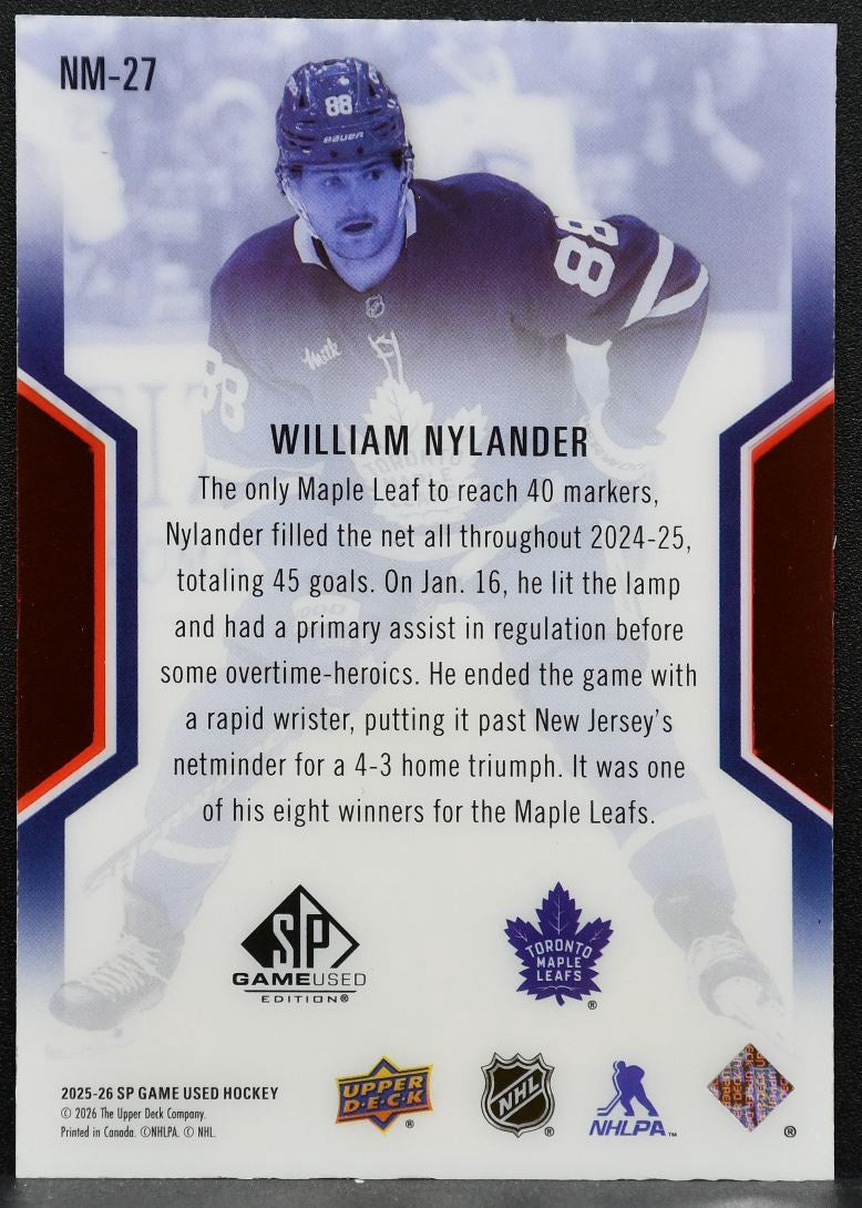 2025-26 SP Game Used NHL Masters William Nylander NM-27 Maple Leafs 141/299 1730