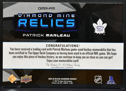 2025-26 UD Black Diamond Mine Relics Patrick Marleau Maple Leafs Jersey 0795