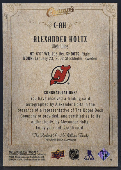 2022-23 UD Champ's Alexander Holtz RAF-AH New Jersey Devils Auto