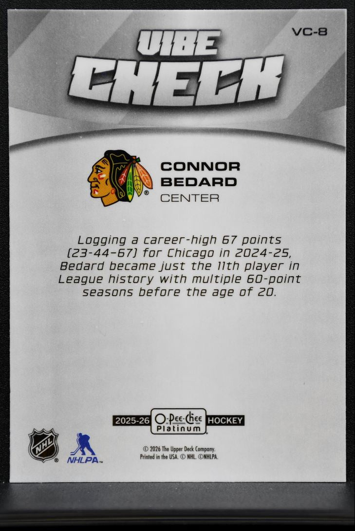 2025-26 O-Pee-Chee Platinum Vibe Check Connor Bedard Chicago Blackhawks 3796