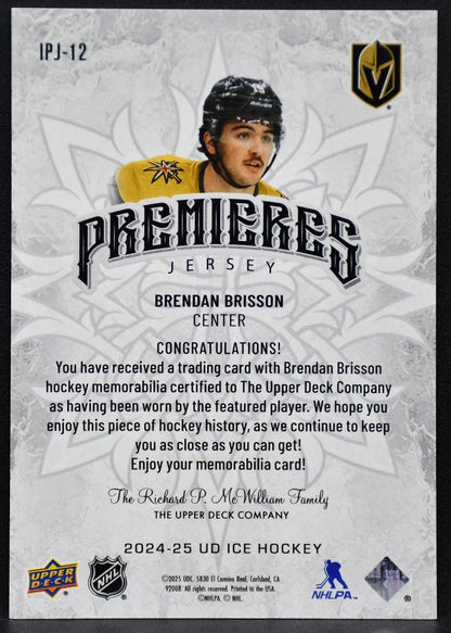 2024-25 UD Ice Premieres Jersey Brisson Golden Knights RC Jersey 3194