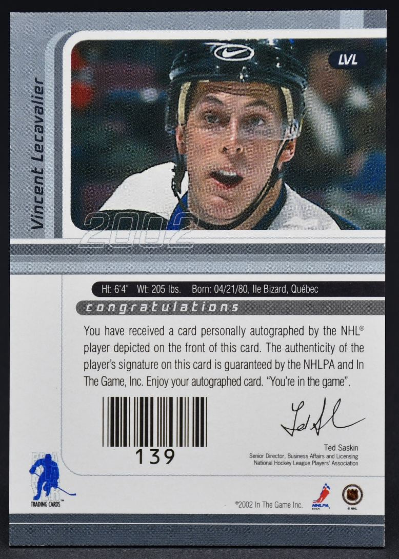 2002-03 In The Game Be A Player Signature Series Vincent Lecavalier LVL Auto