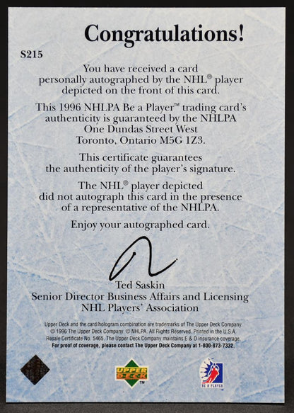 1995-96 UD Be a Player Ice Wars Auto Keith Tkachuk S215 Auto