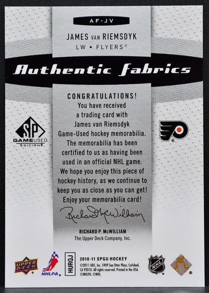 2010-11 SP Game Used Authentic Fabrics James Van Riemsdyk Flyers Jersey 2820