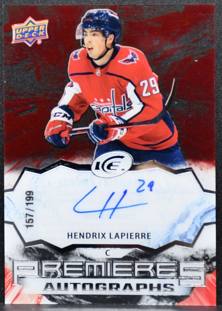 2021-22 UD Ice Premieres Auto Red Hendrix Lapierre Capitals RC Auto 157/199 2930
