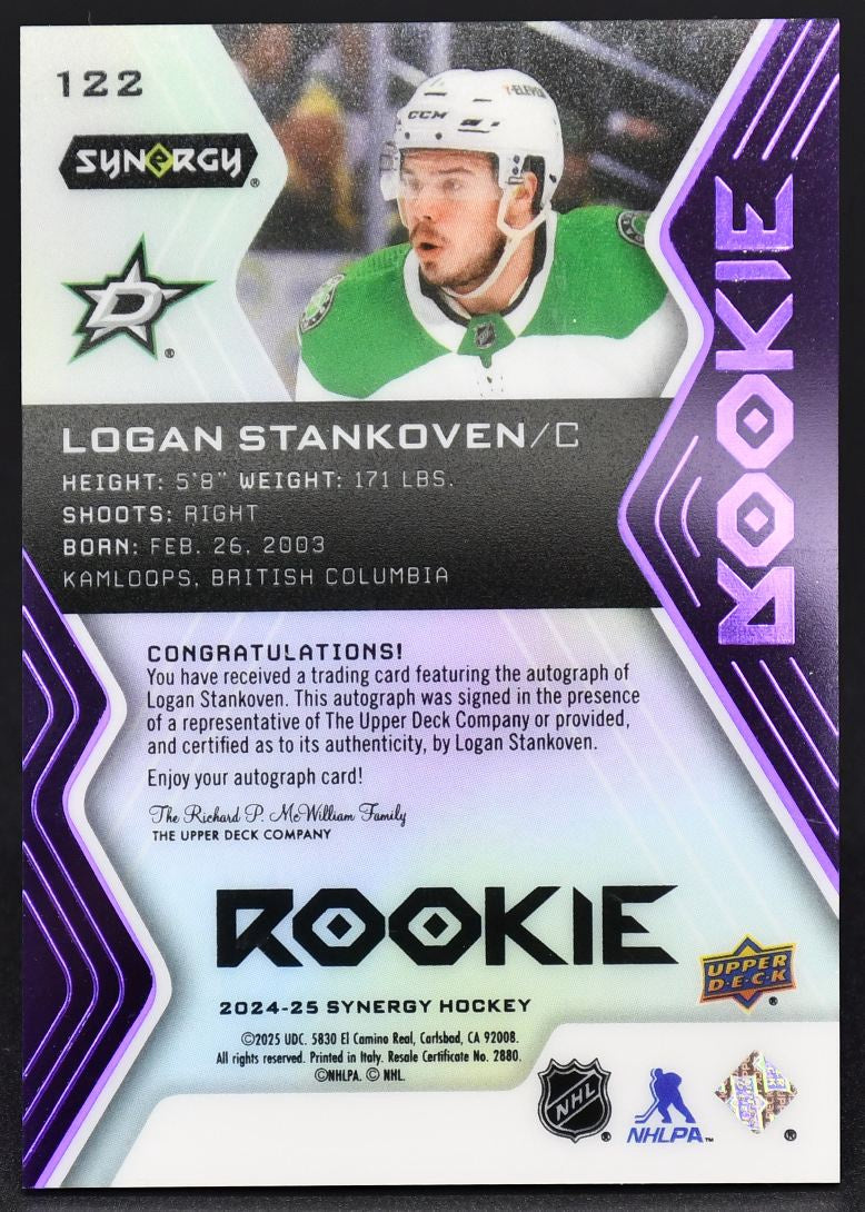 2024-25 UD Synergy Purple Parallel - Rookie Auto SP Stankoven 122 RC Auto 45/49