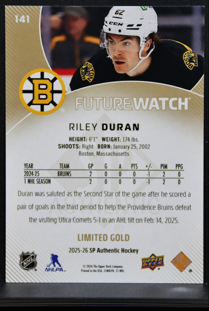 2025-26 SP Authentic Future Watch Limited Gold Riley Duran Bruins RC 04/99 8372