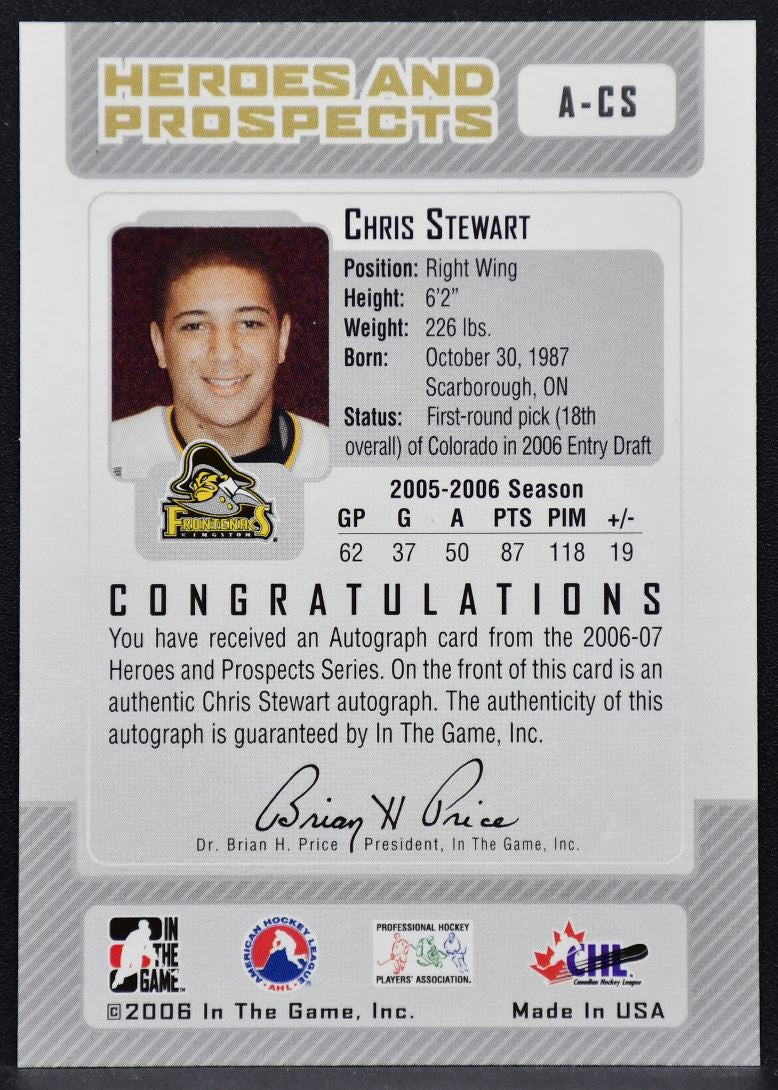 2005-06 ITG Heroes and Prospects Series II Stewart A-CS Frontenacs Auto 2650
